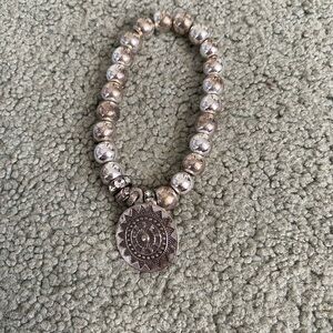 Silver and Gold Beaded Bracelet with Medallion